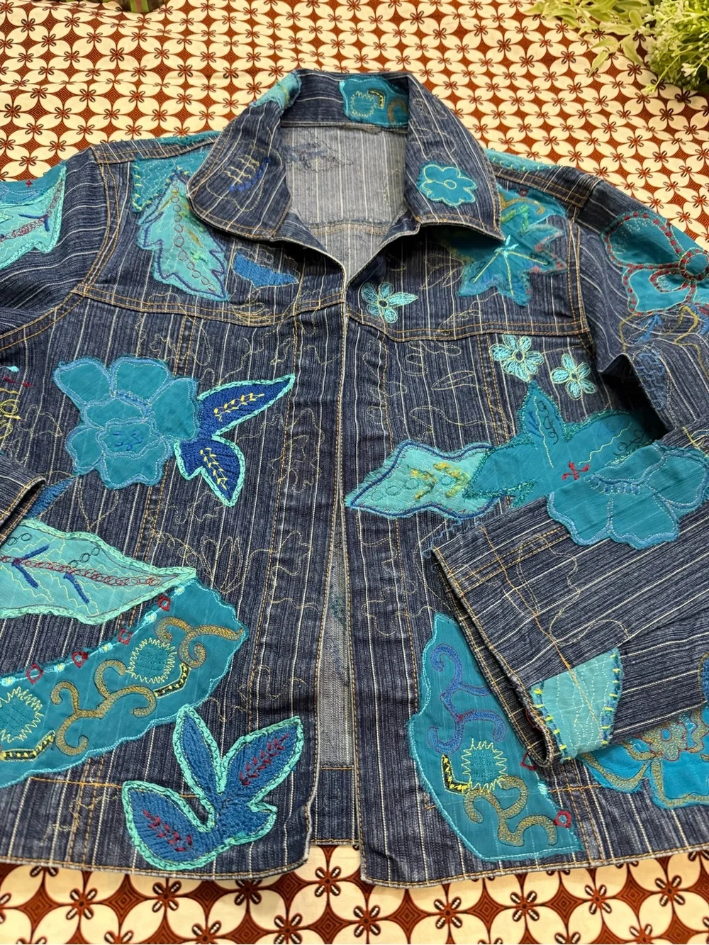 Blue Floral Patchwork Denim Jacket